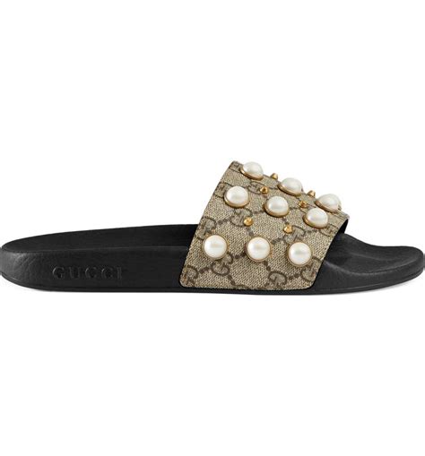 gucci pearl and crystal studded sandals|Gucci crystal embellished sandals.